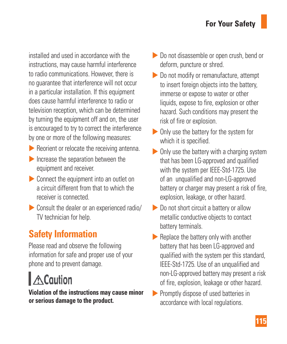 Safety information | LG LGD850 User Manual | Page 115 / 131
