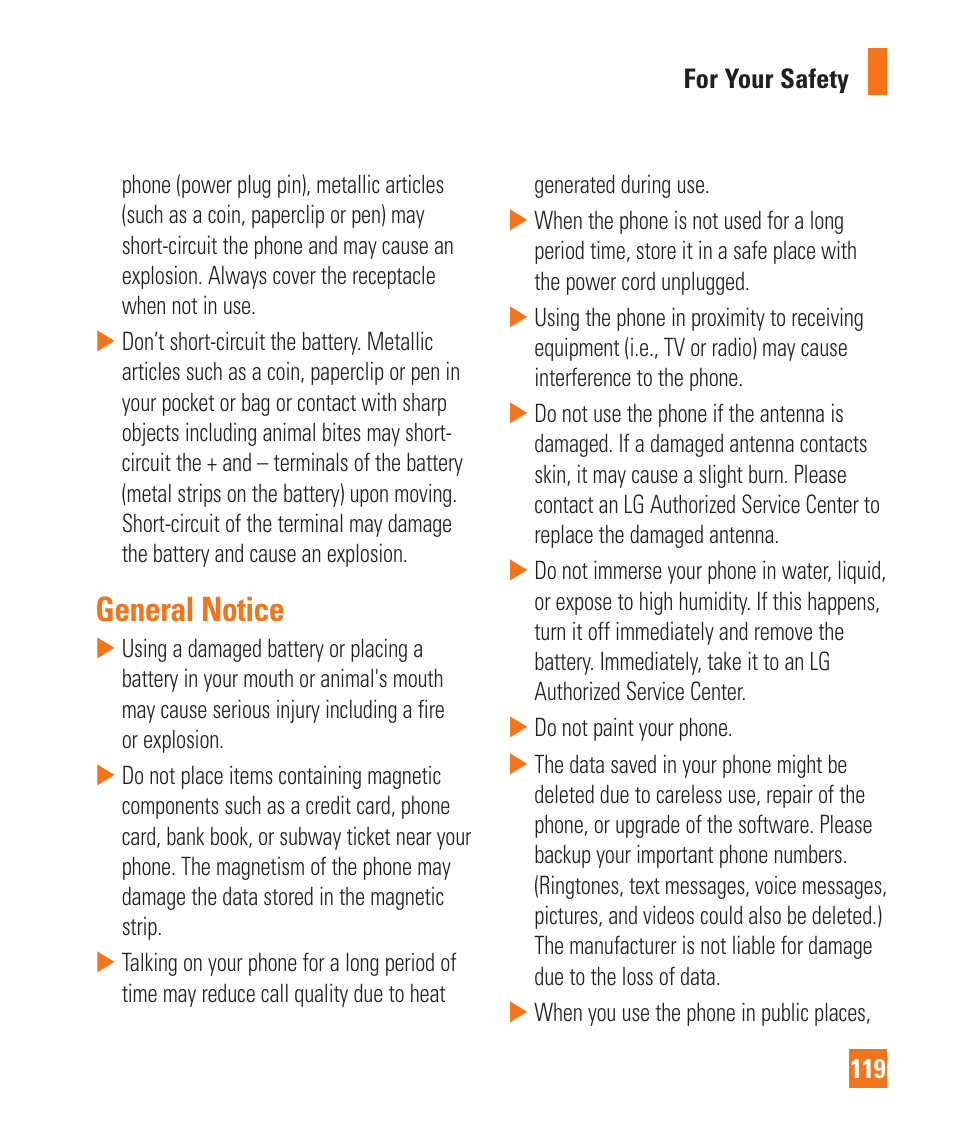General notice | LG LGD850 User Manual | Page 119 / 131