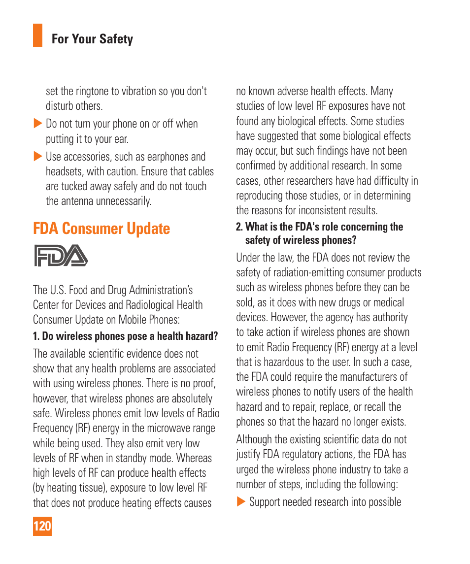 Fda consumer update | LG LGD850 User Manual | Page 120 / 131