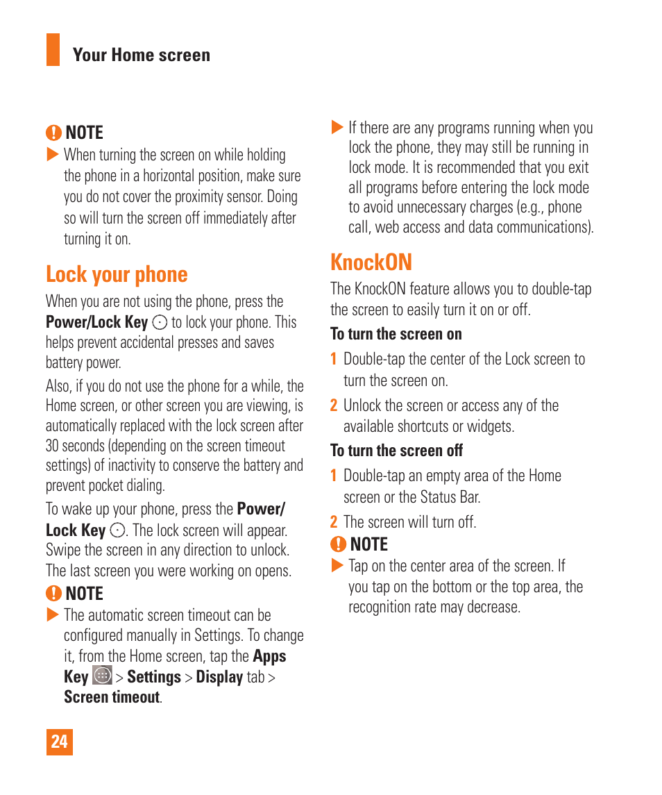 Lock your phone, Knockon, Lock your phone knockon | LG LGD850 User Manual | Page 24 / 131