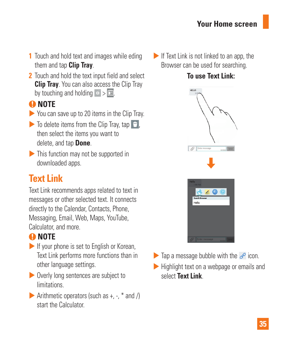 Text link | LG LGD850 User Manual | Page 35 / 131