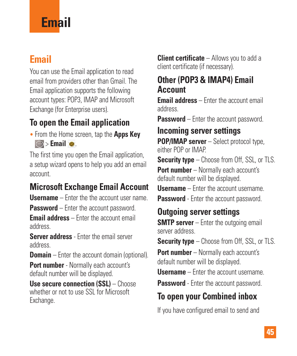 Email, Email email | LG LGD850 User Manual | Page 45 / 131