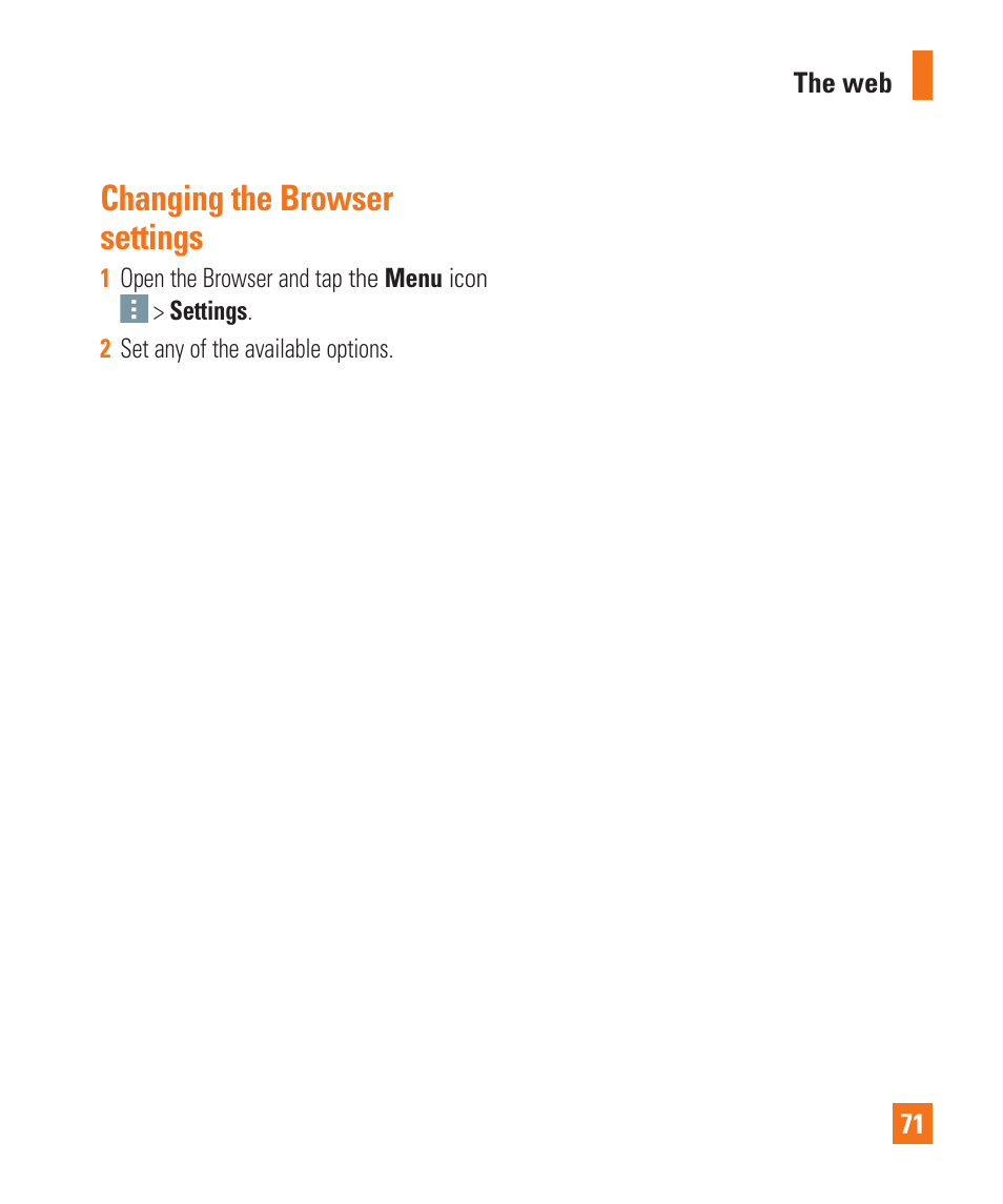 Changing the browser settings | LG LGD850 User Manual | Page 71 / 131