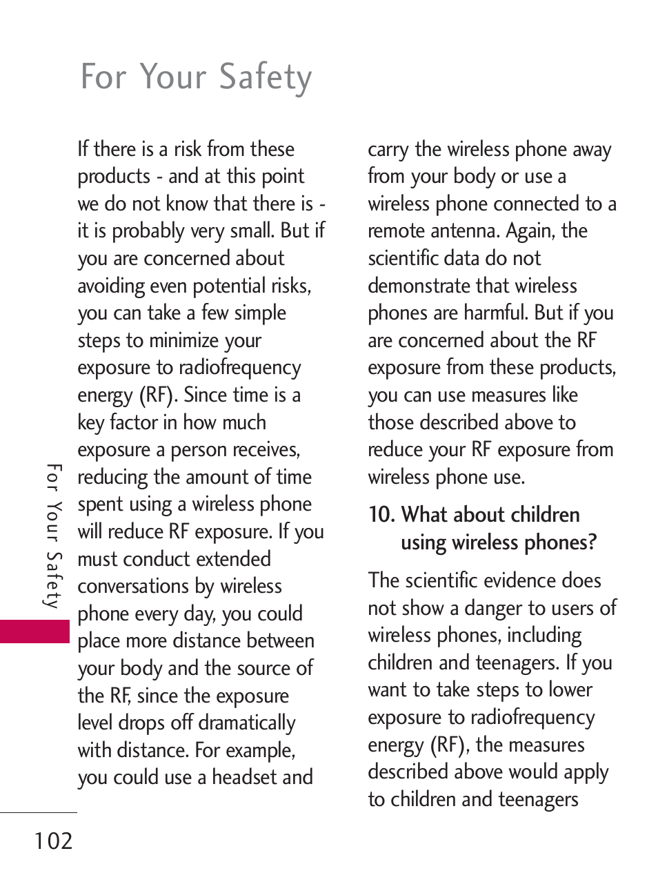 For your safety | LG LG505C User Manual | Page 104 / 245