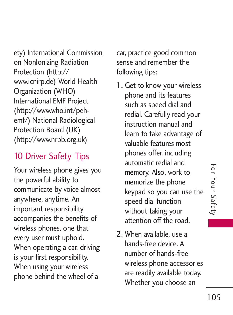 10 driver safety tips | LG LG505C User Manual | Page 107 / 245