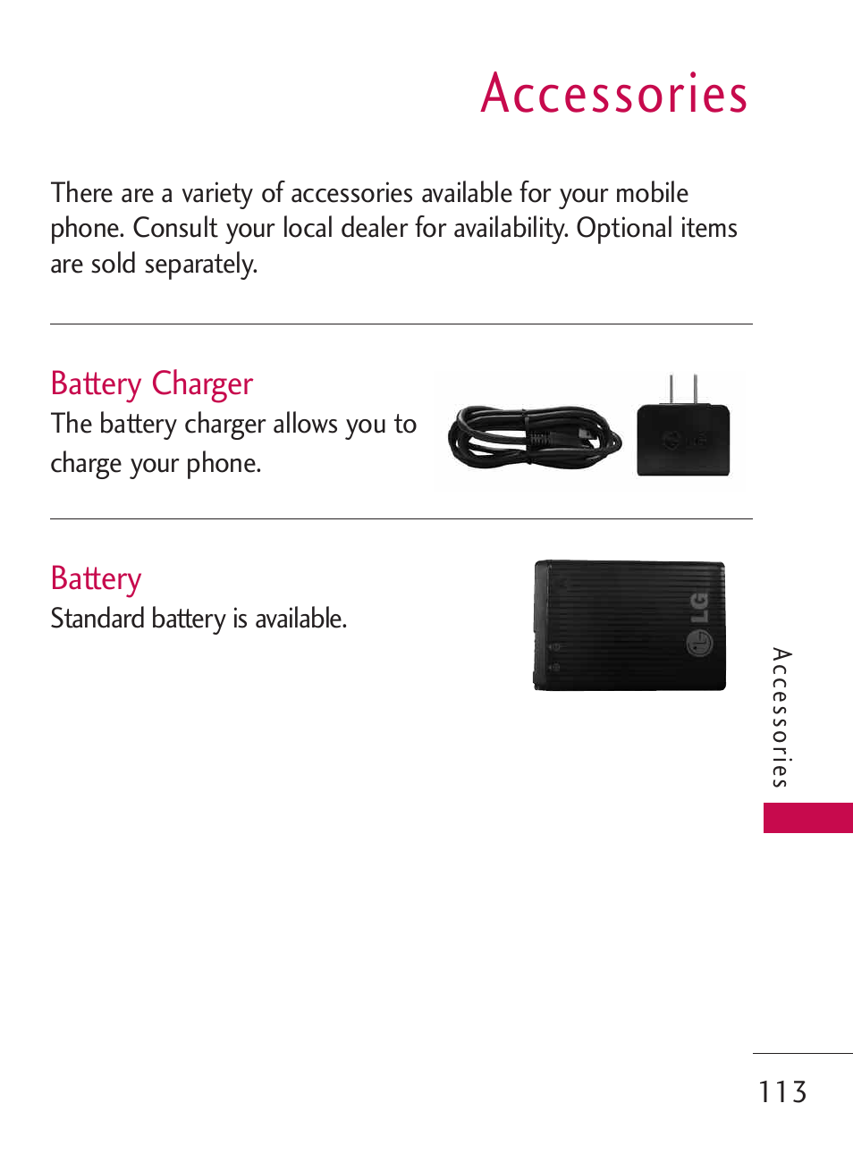 Accessories | LG LG505C User Manual | Page 115 / 245