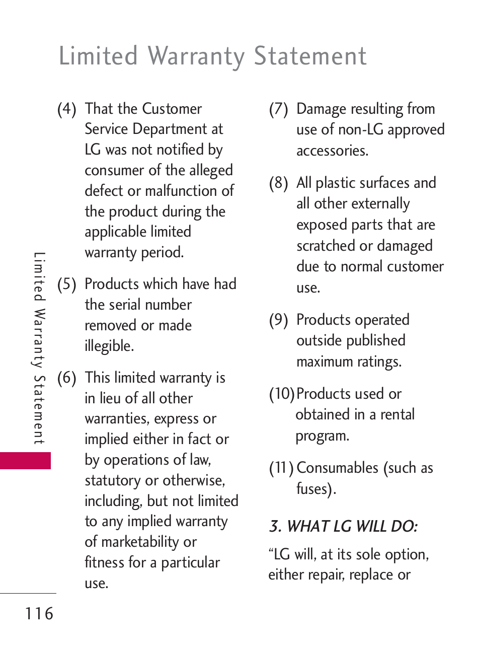 Limited warranty statement | LG LG505C User Manual | Page 118 / 245