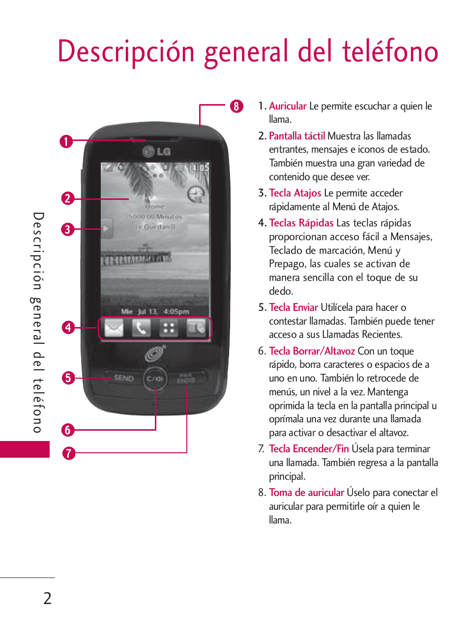 Descripción general del teléfono, De scripción gener al del teléfono | LG LG505C User Manual | Page 122 / 245