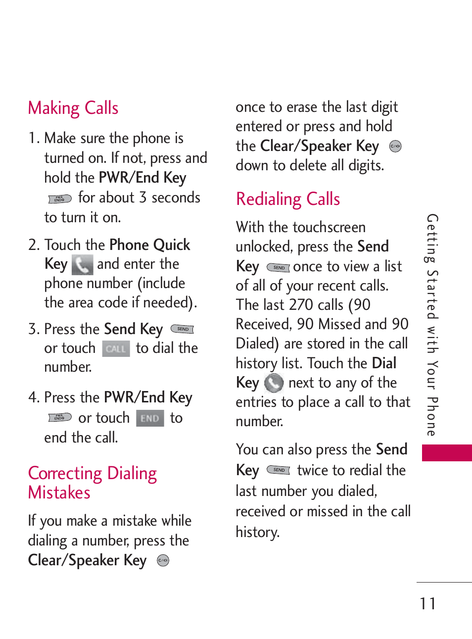 Making calls, Correcting dialing mistakes, Redialing calls | LG LG505C User Manual | Page 13 / 245