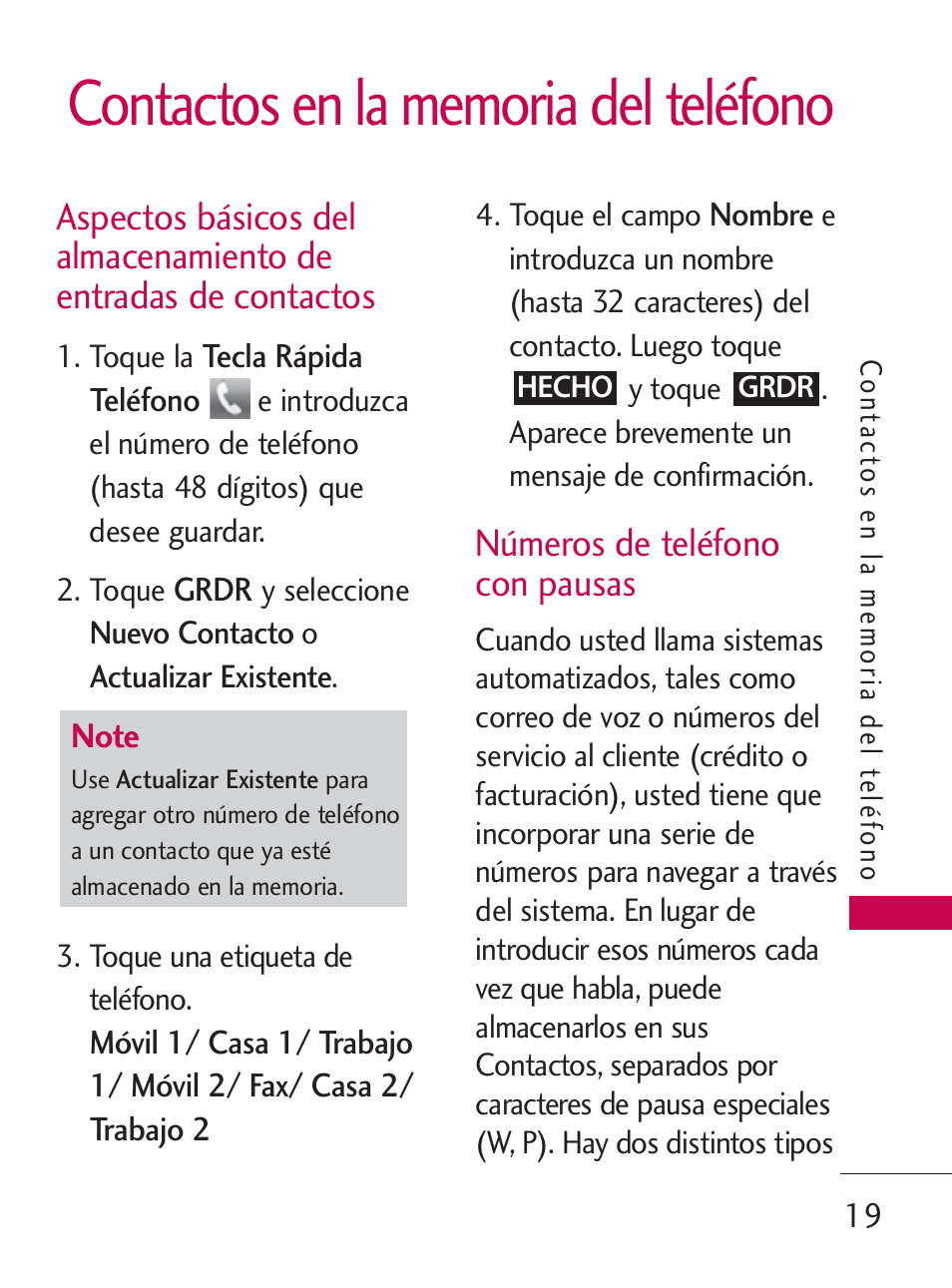 Números de teléfono con pausas | LG LG505C User Manual | Page 139 / 245