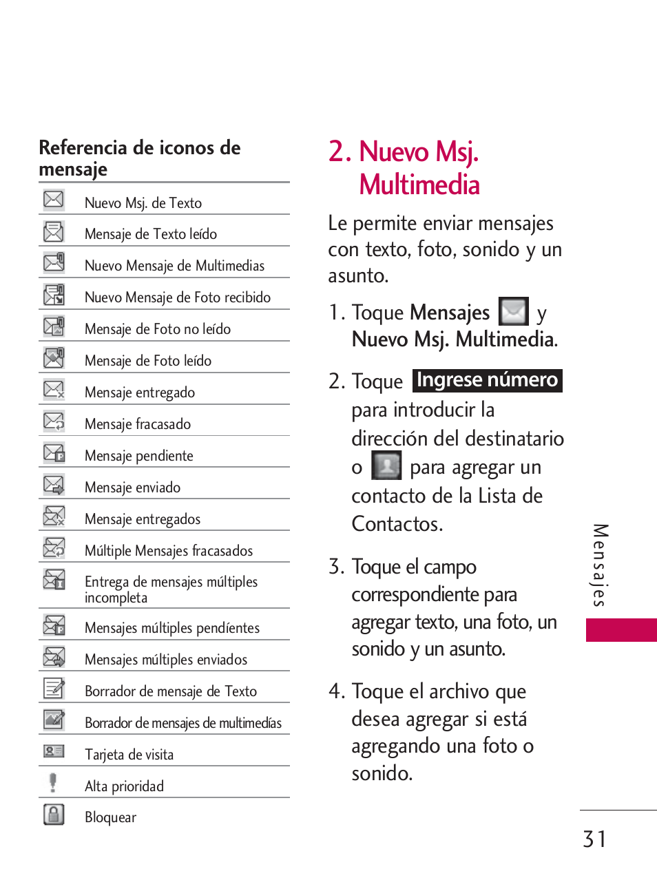 Nuevo msj. multimedia, Mensajes | LG LG505C User Manual | Page 151 / 245