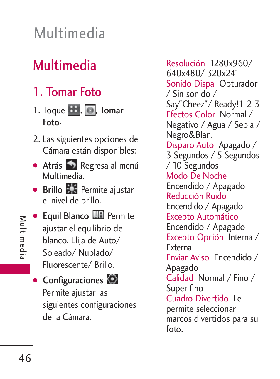 Multimedia, Tomar foto | LG LG505C User Manual | Page 166 / 245