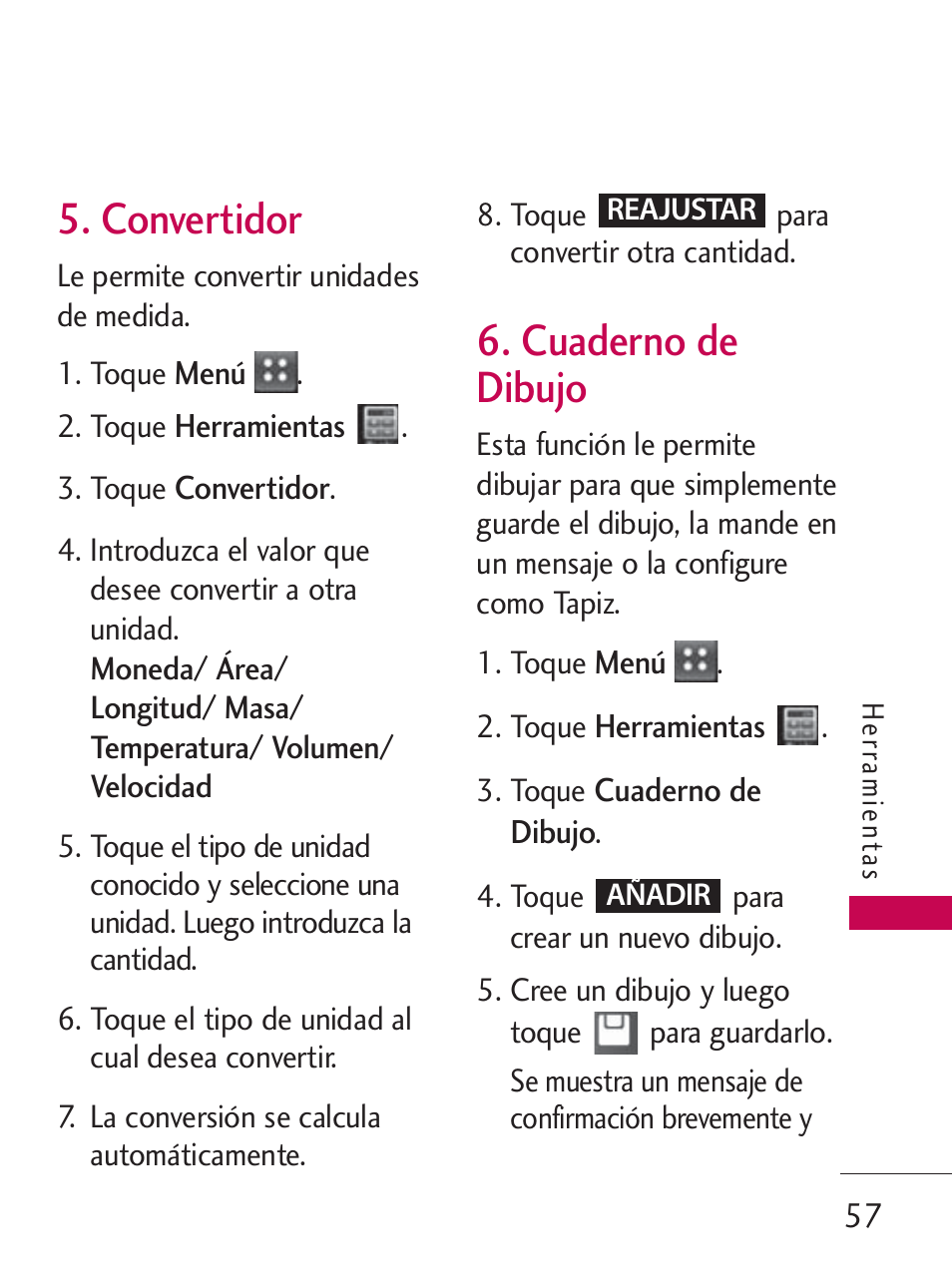 Convertidor, Cuaderno de dibujo | LG LG505C User Manual | Page 177 / 245