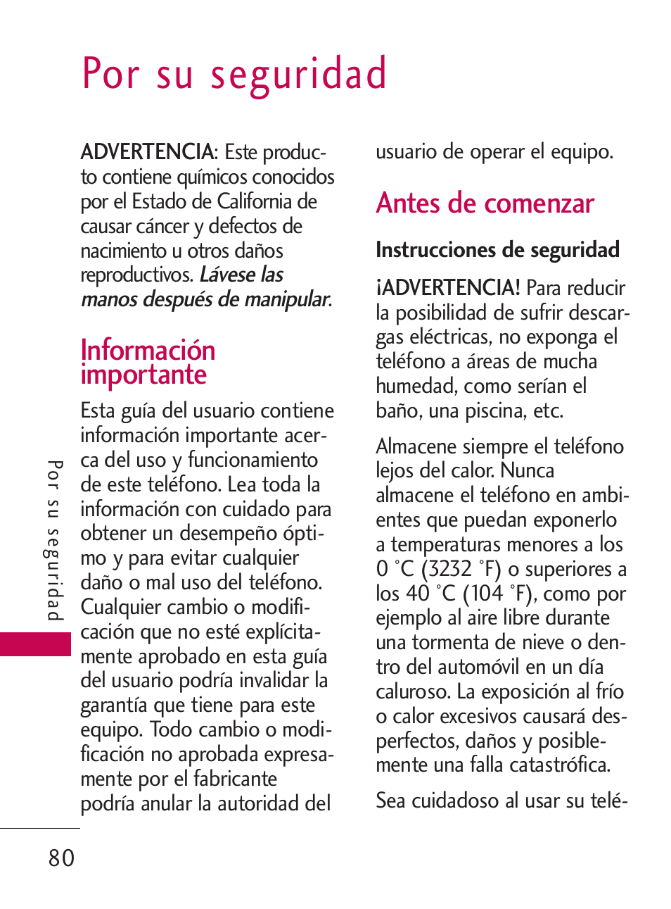 Por su seguridad, Información importante, Antes de comenzar | LG LG505C User Manual | Page 200 / 245