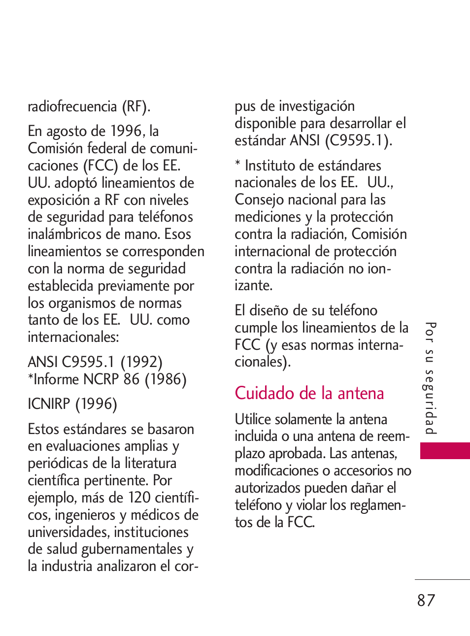 Cuidado de la antena | LG LG505C User Manual | Page 207 / 245