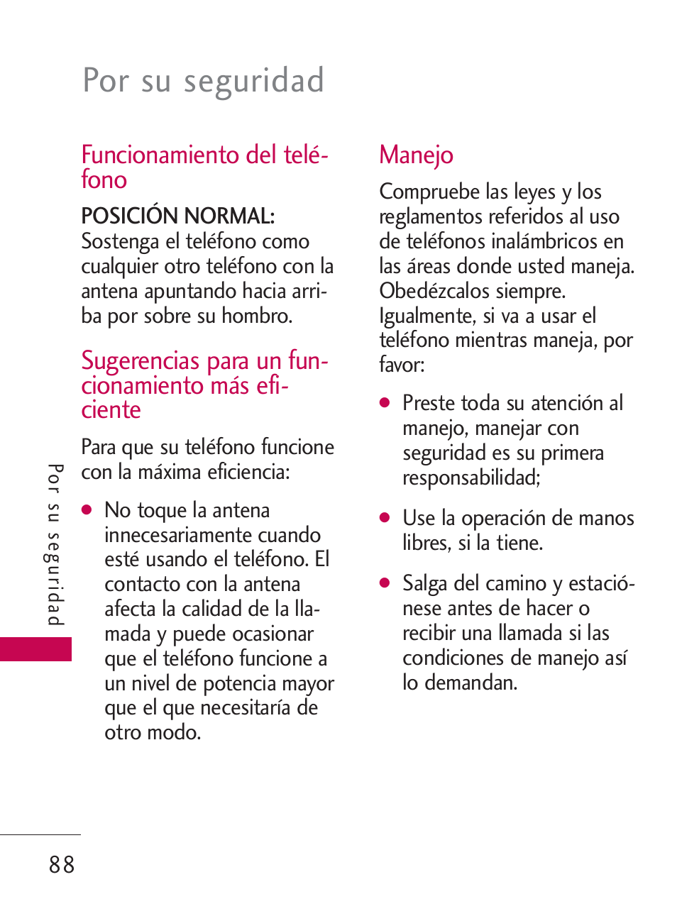 Por su seguridad, Funcionamiento del telé- fono, Manejo | LG LG505C User Manual | Page 208 / 245