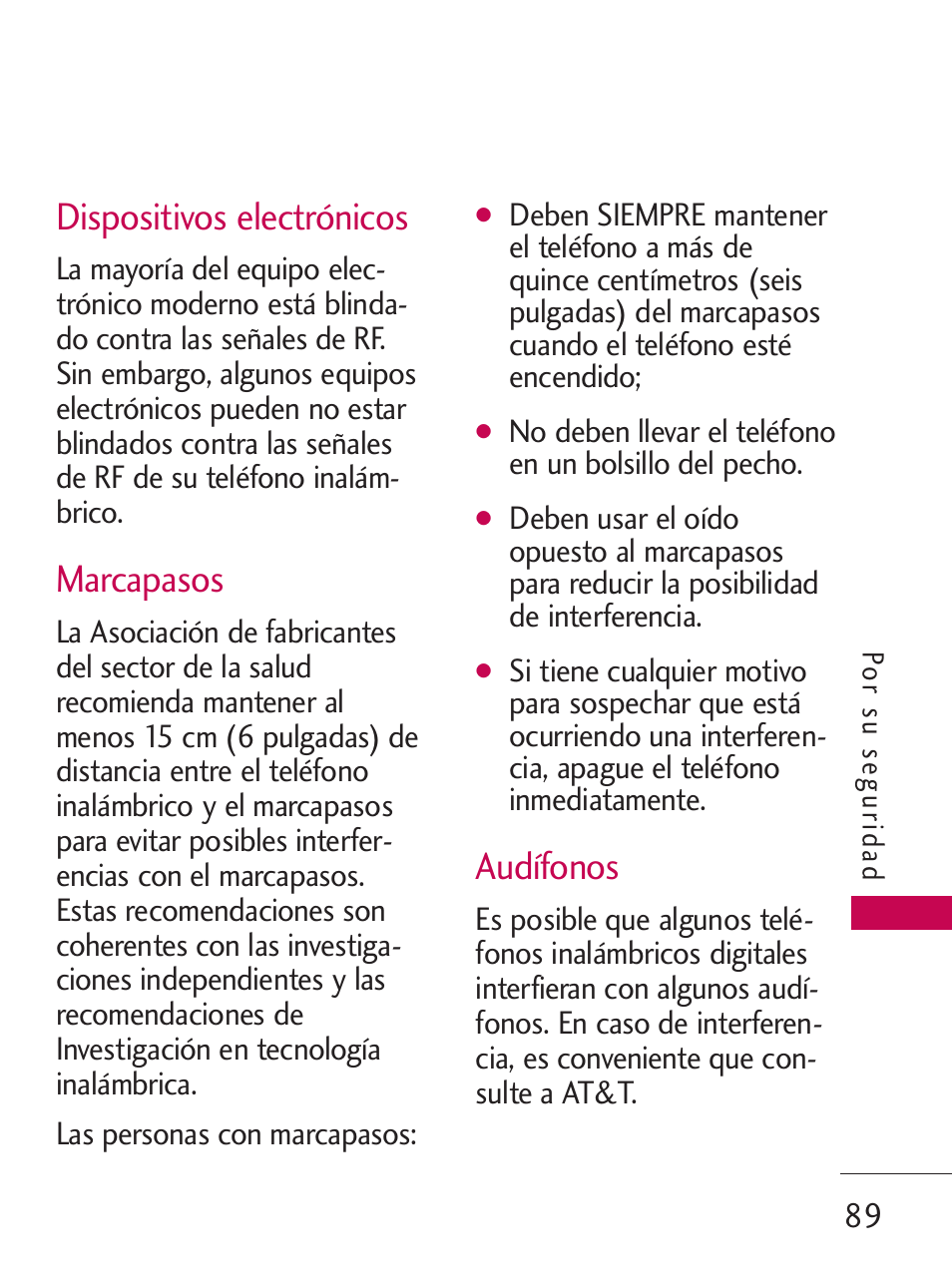 Dispositivos electrónicos, Marcapasos, Audífonos | LG LG505C User Manual | Page 209 / 245