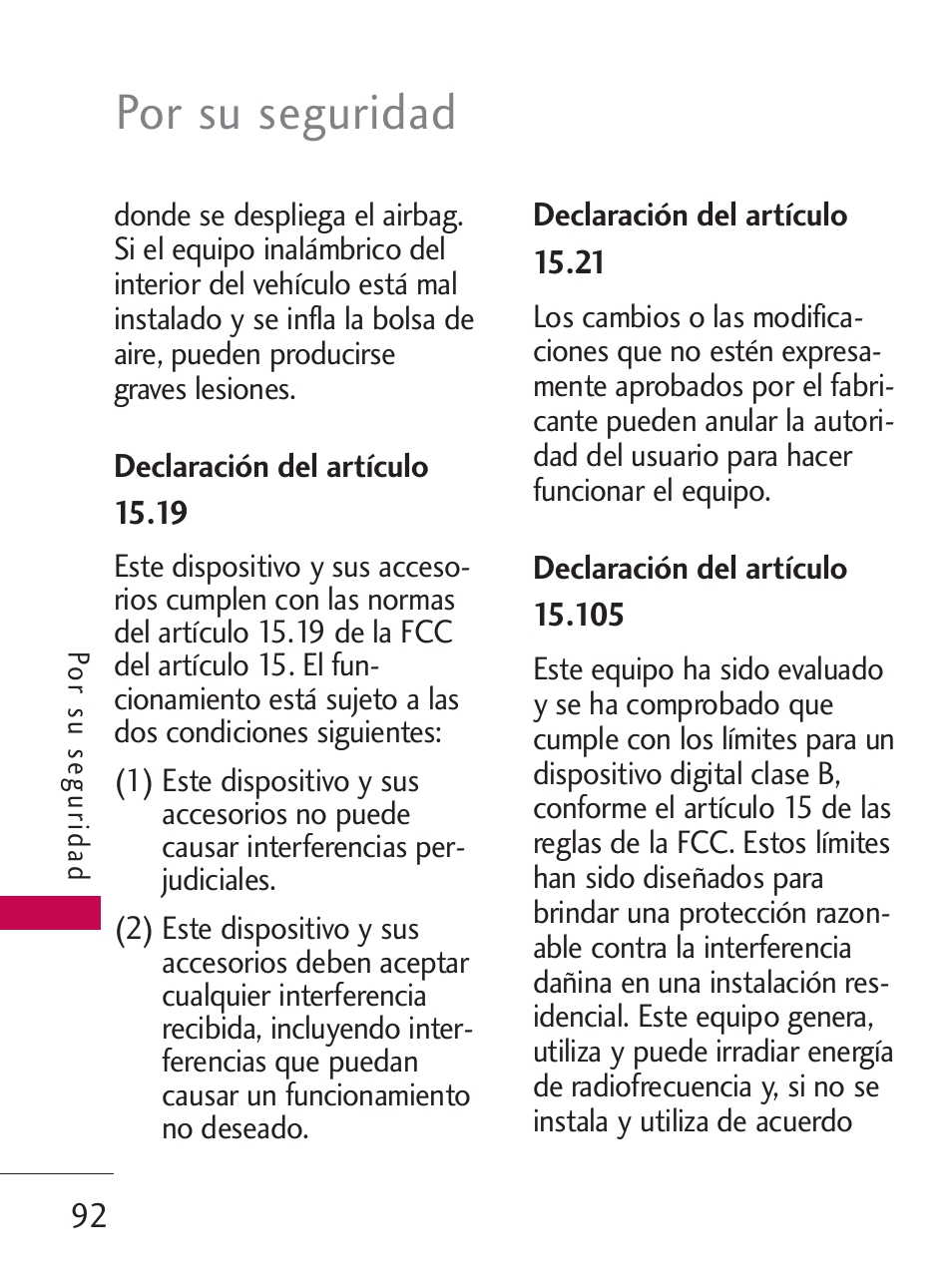 Por su seguridad | LG LG505C User Manual | Page 212 / 245