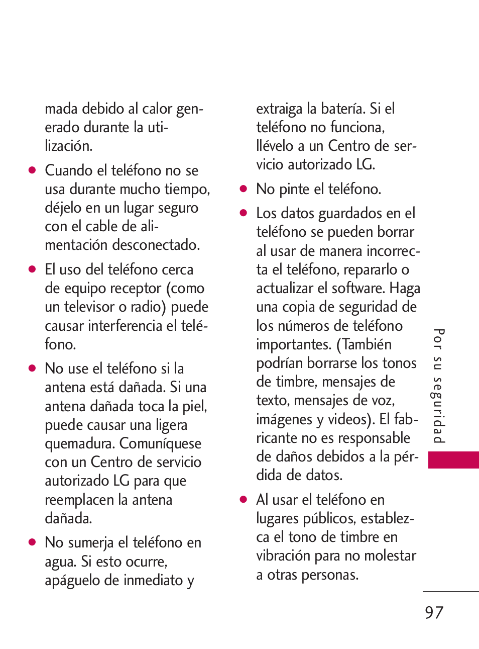 No pinte el teléfono | LG LG505C User Manual | Page 217 / 245