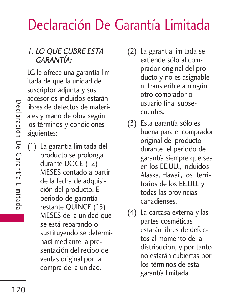 Declaración de garantía limitada | LG LG505C User Manual | Page 240 / 245