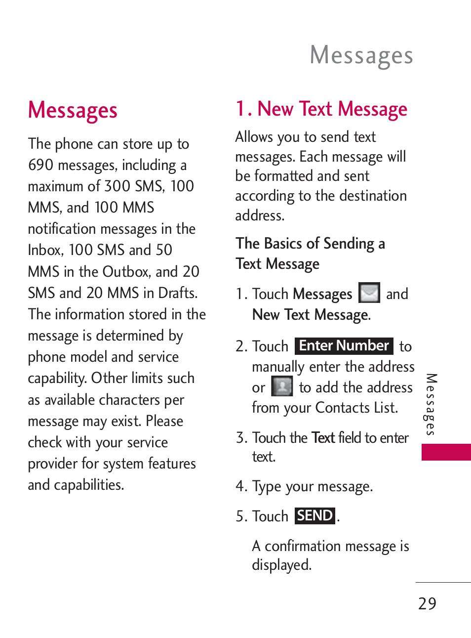 Messages, New text message | LG LG505C User Manual | Page 31 / 245