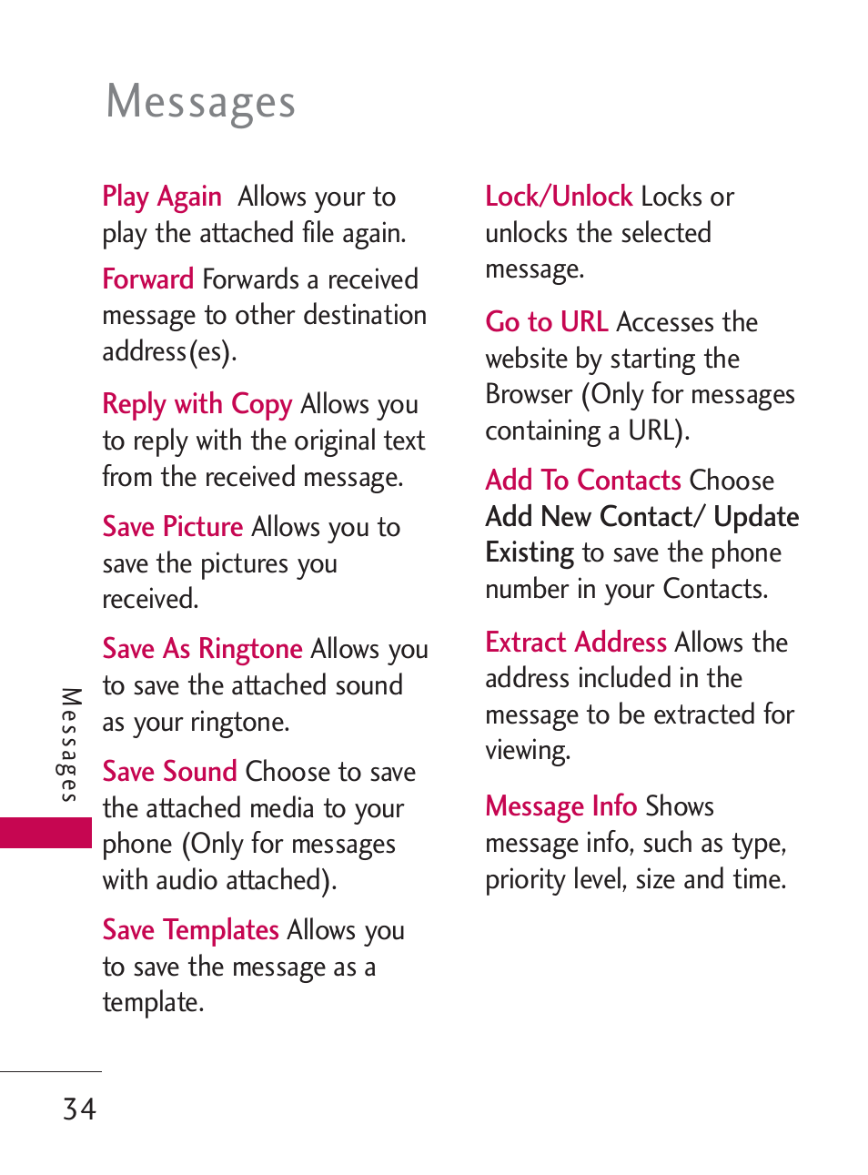 Messages | LG LG505C User Manual | Page 36 / 245