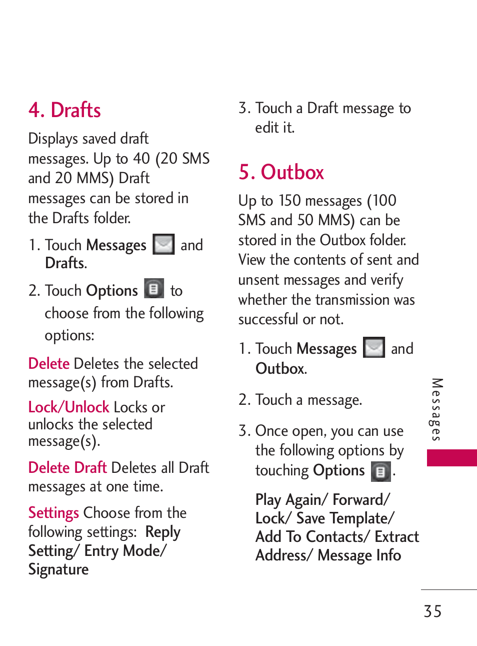 Drafts, Outbox | LG LG505C User Manual | Page 37 / 245
