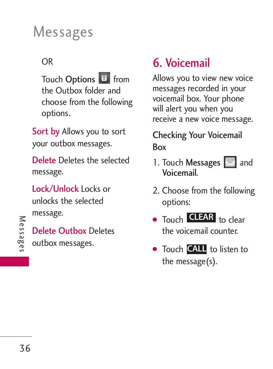 Messages, Voicemail | LG LG505C User Manual | Page 38 / 245