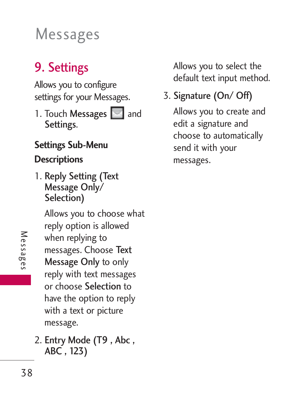 Messages, Settings | LG LG505C User Manual | Page 40 / 245