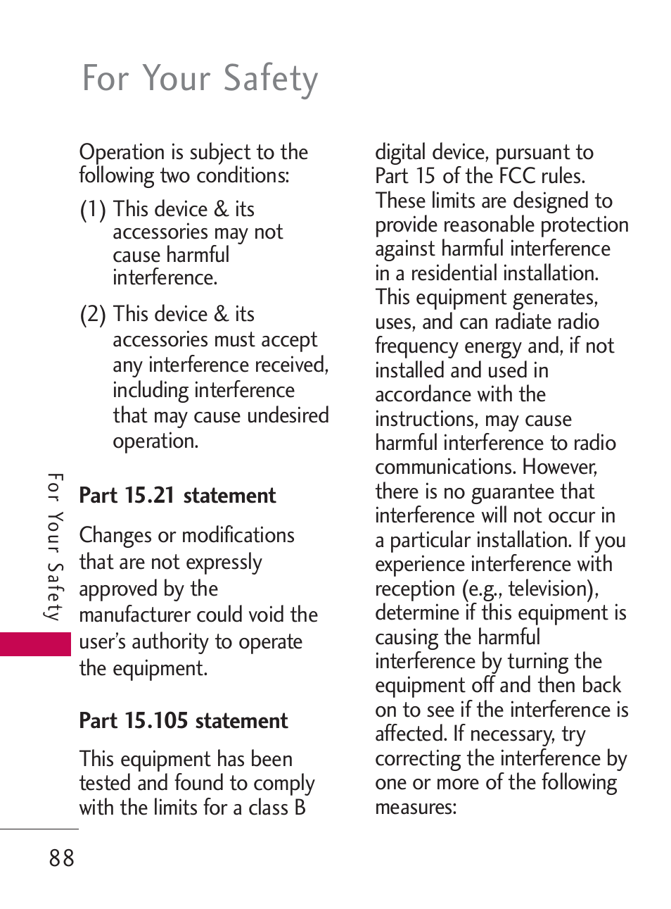 For your safety | LG LG505C User Manual | Page 90 / 245