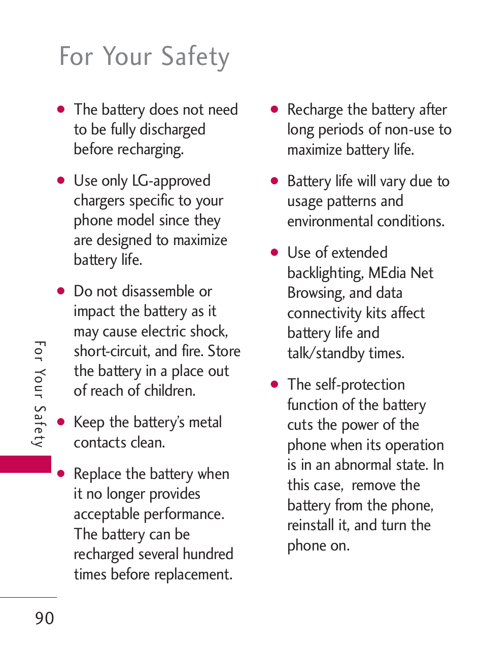 For your safety | LG LG505C User Manual | Page 92 / 245