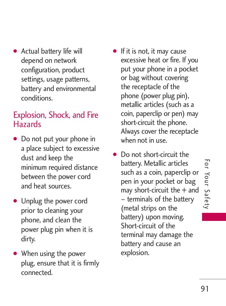 Explosion, shock, and fire hazards | LG LG505C User Manual | Page 93 / 245