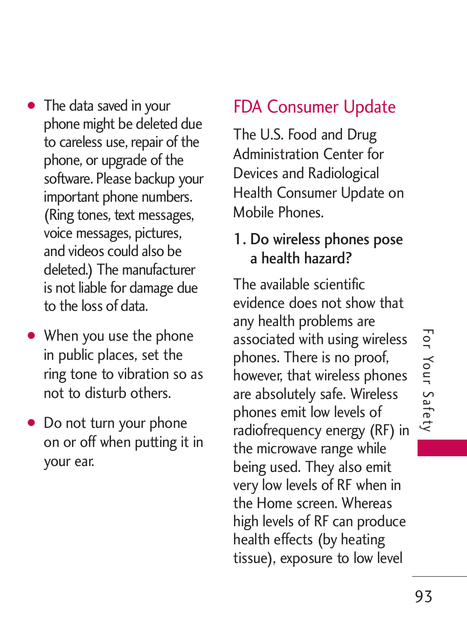 Fda consumer update | LG LG505C User Manual | Page 95 / 245