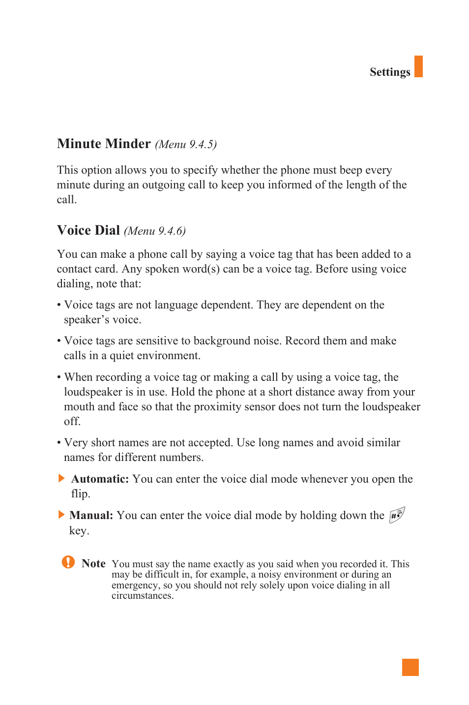 Minute minder, Voice dial | LG L1400 User Manual | Page 101 / 132