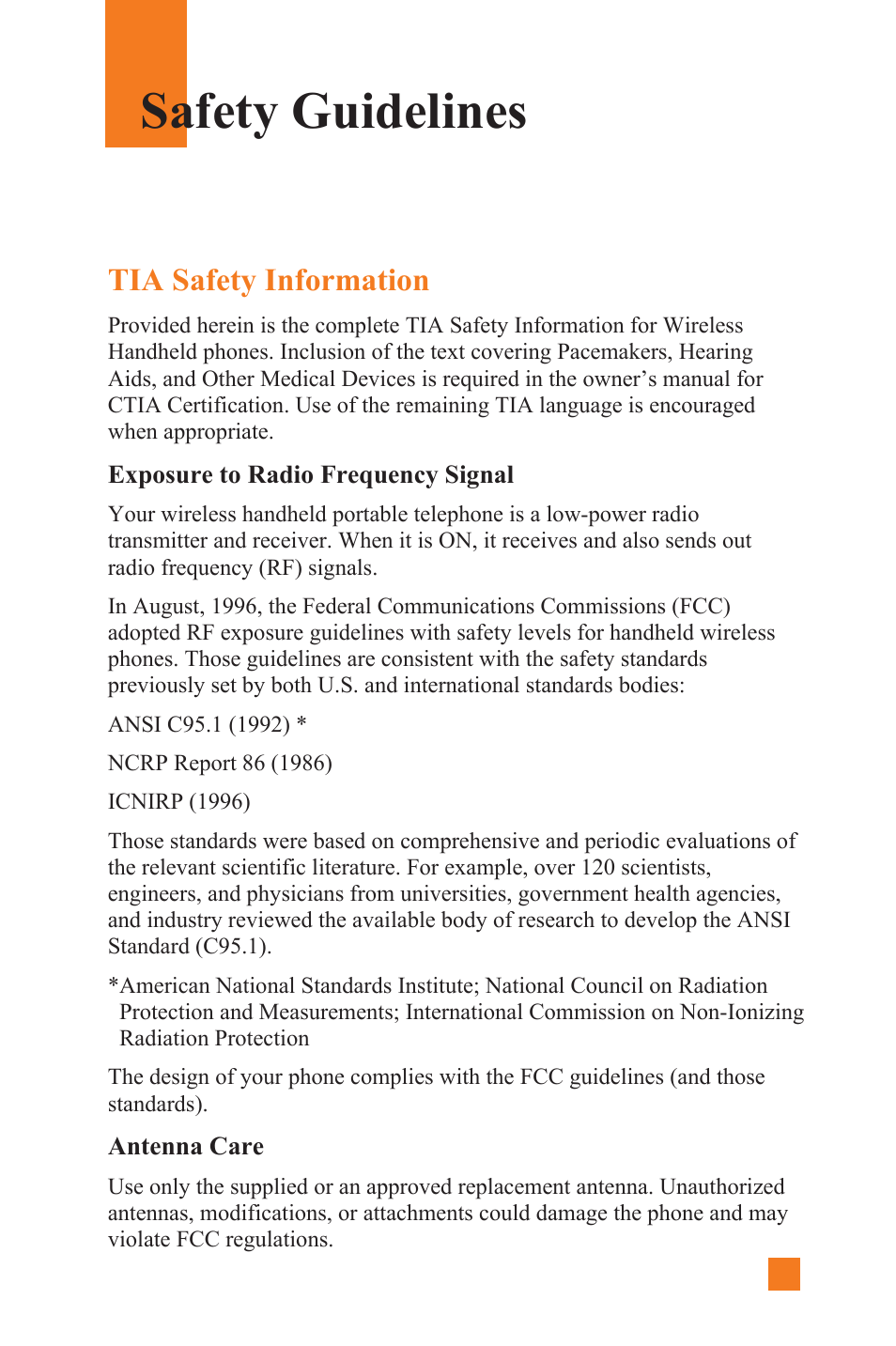 Safety guidelines, Tia safety information | LG L1400 User Manual | Page 113 / 132