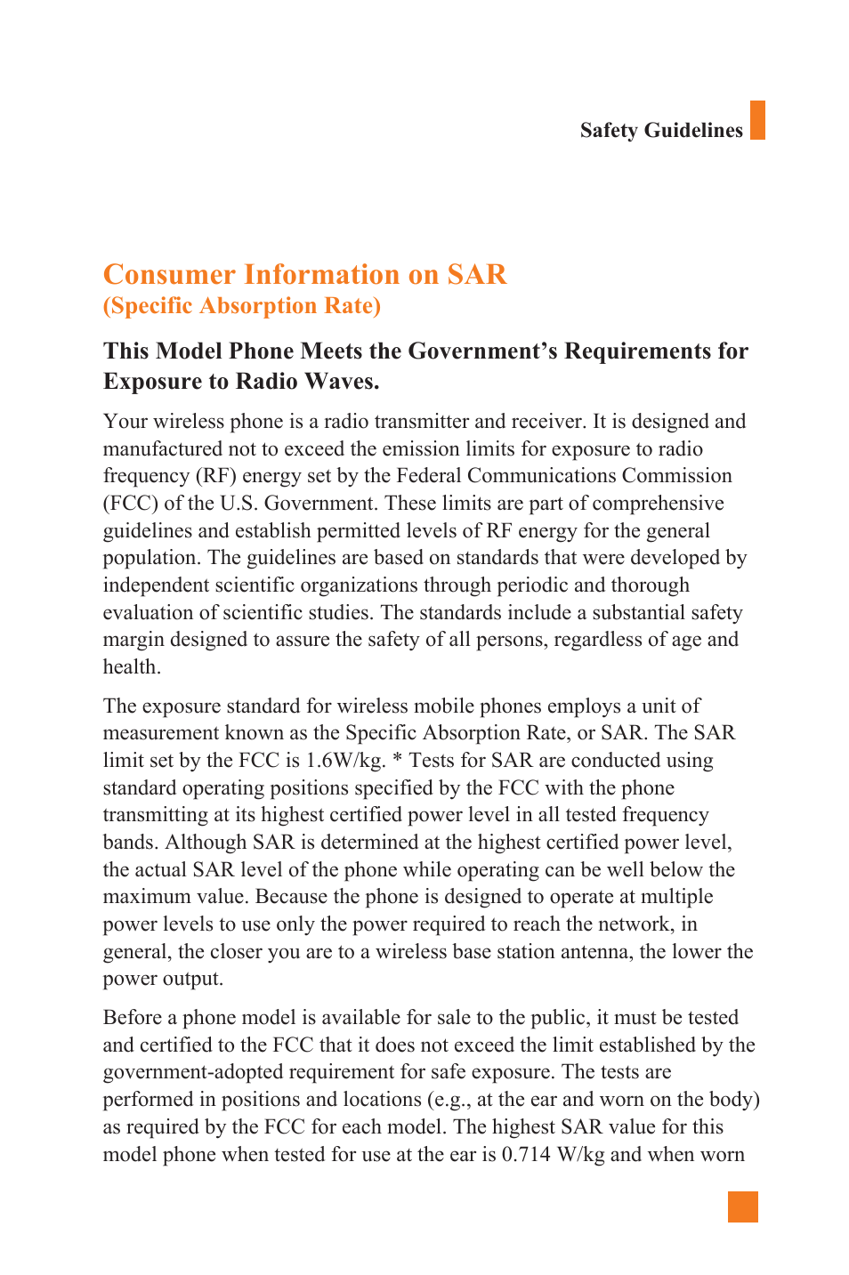 Consumer information on sar | LG L1400 User Manual | Page 125 / 132