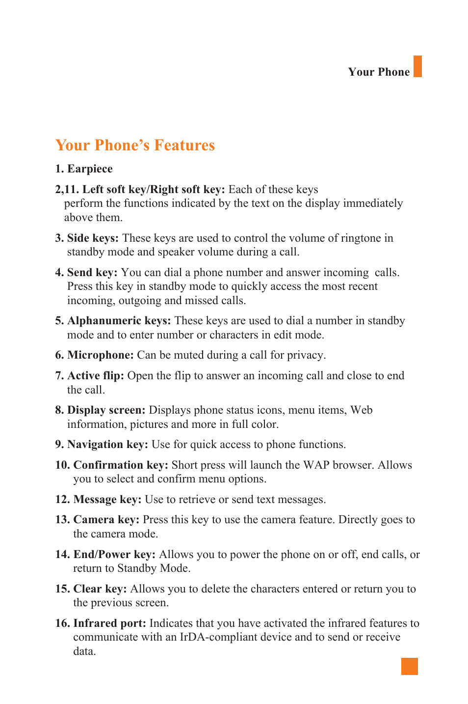Your phone’s features | LG L1400 User Manual | Page 13 / 132