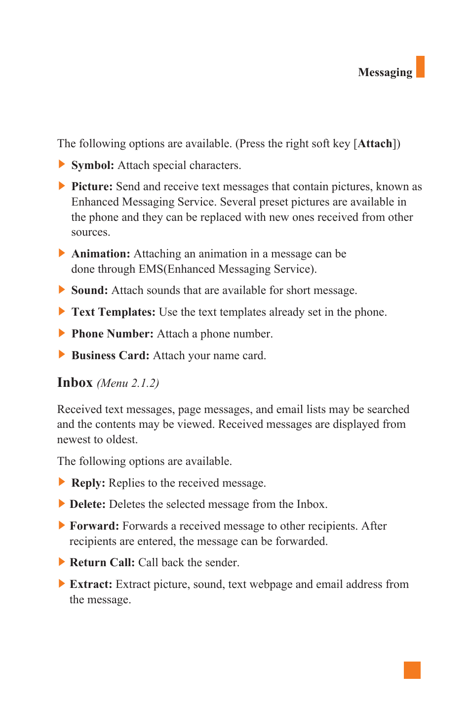 Inbox | LG L1400 User Manual | Page 45 / 132