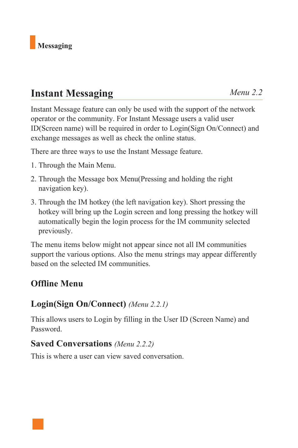 Instant messaging | LG L1400 User Manual | Page 48 / 132