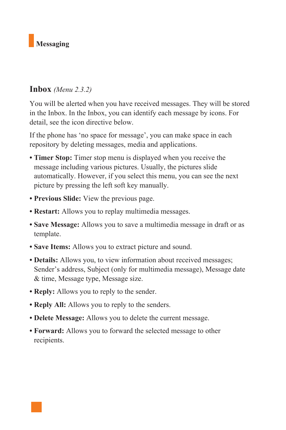Inbox | LG L1400 User Manual | Page 56 / 132