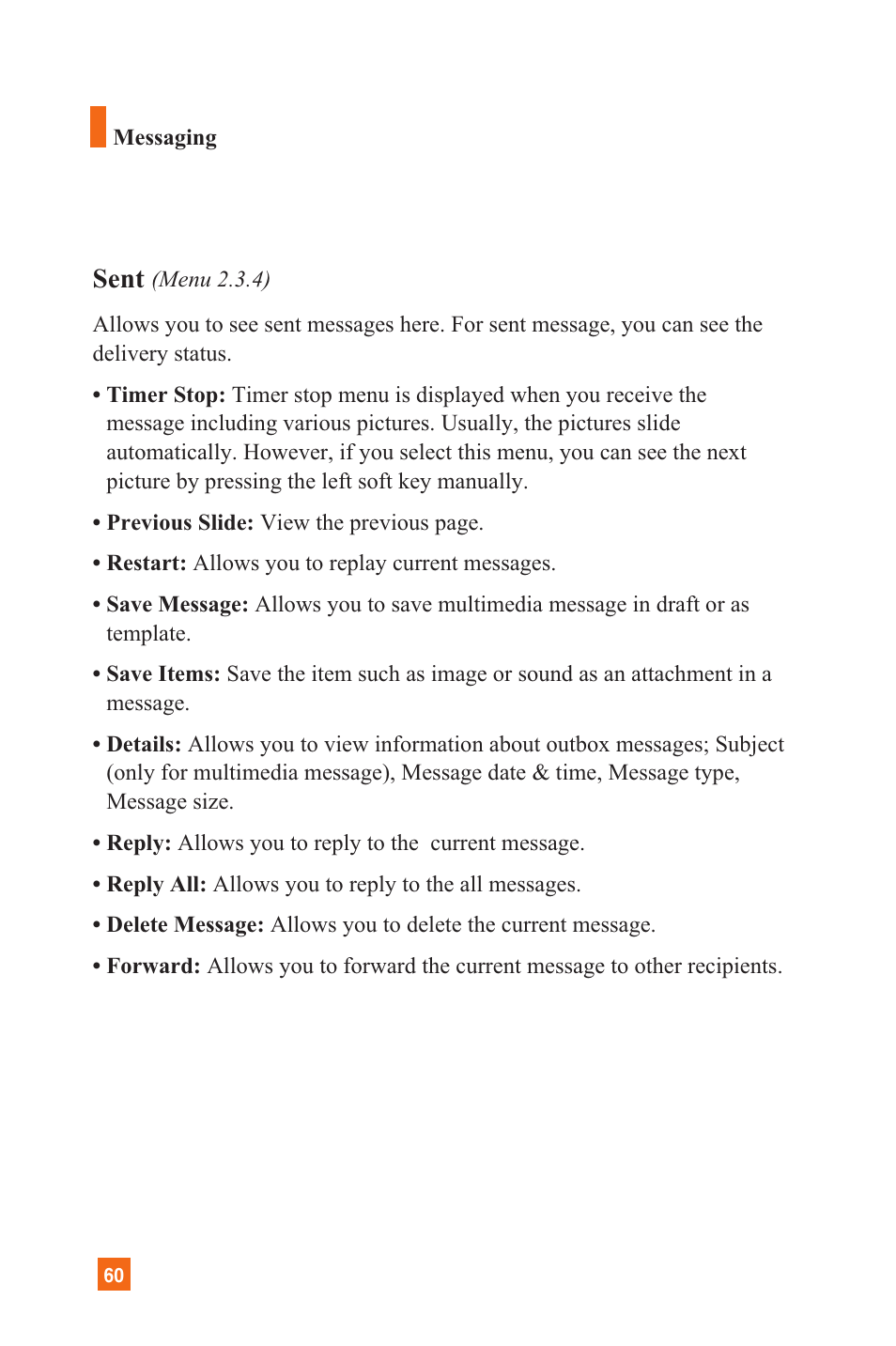 Sent | LG L1400 User Manual | Page 58 / 132