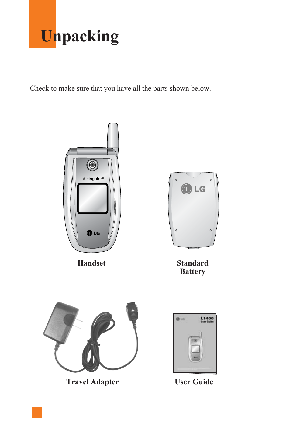 Unpacking | LG L1400 User Manual | Page 6 / 132