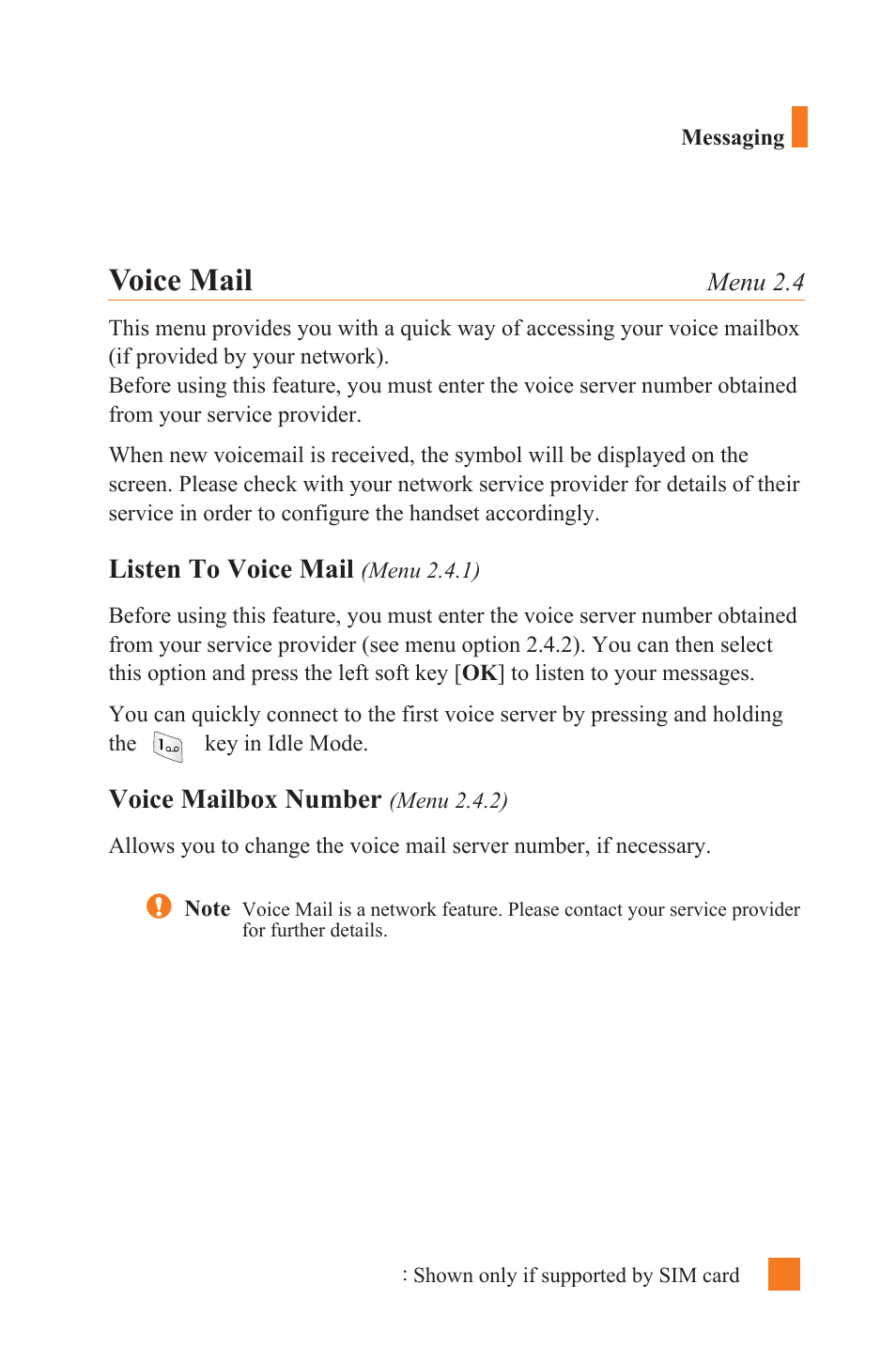 Voice mail | LG L1400 User Manual | Page 61 / 132