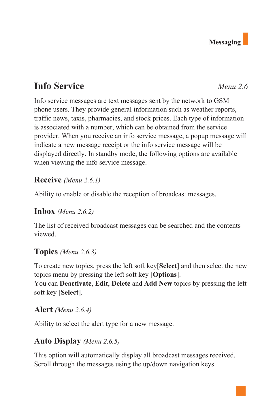 Info service | LG L1400 User Manual | Page 63 / 132
