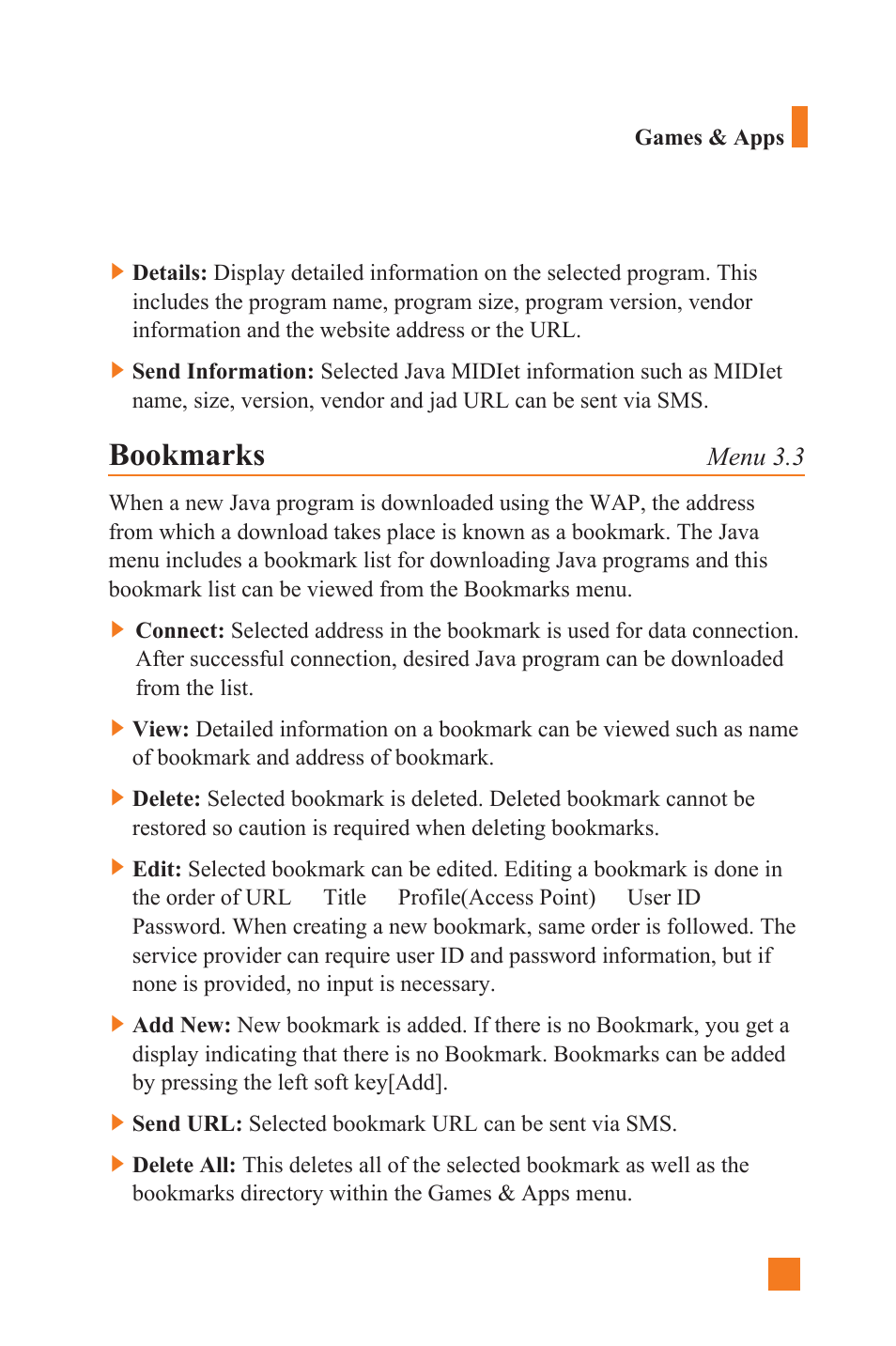 Bookmarks, Menu 3.3 | LG L1400 User Manual | Page 67 / 132