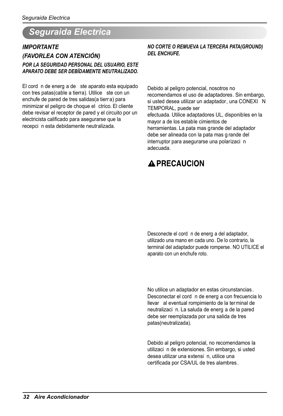 Seguraida electrica | LG LT1213CNR User Manual | Page 32 / 48