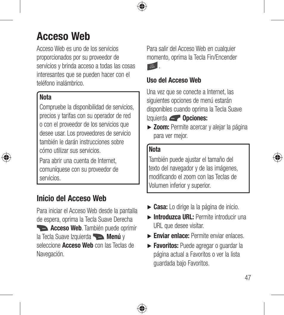 Acceso web, Inicio del acceso web | LG LG440G User Manual | Page 107 / 122