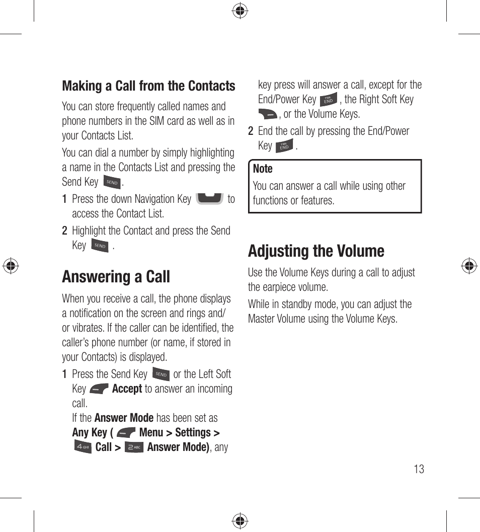 Answering a call, Adjusting the volume | LG LG440G User Manual | Page 15 / 122