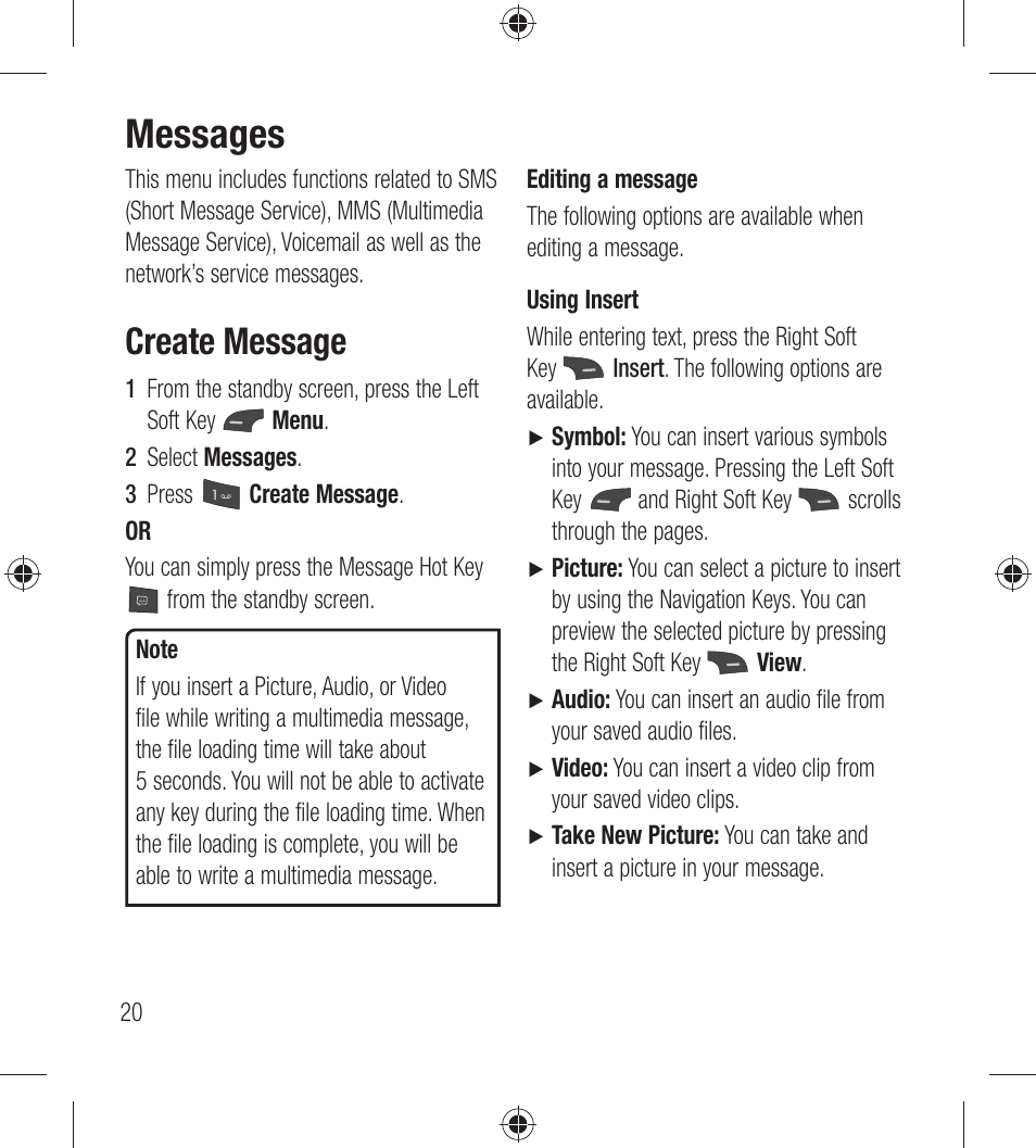 Messages, Create message | LG LG440G User Manual | Page 22 / 122