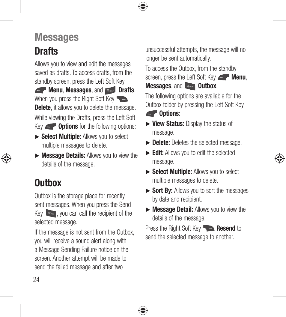 Messages, Drafts, Outbox | LG LG440G User Manual | Page 26 / 122